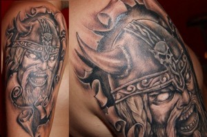 Mad warrior face tattoo