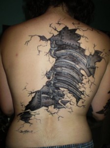 Robotic 3D Machine tattoo on back