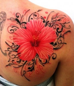 Hibiscus Flower Shoulder Tattoo