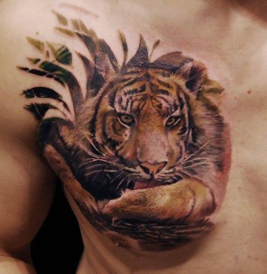 Tiger Hunting In Jungle Tattoo