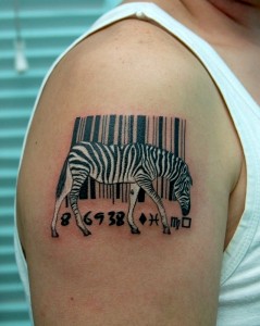 Zebra Bar-Code Tattoo on Shoulder