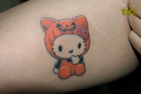 Cute Hello Kitty Pumpkin Costume Tattoo