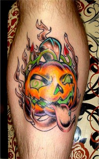 Cool Flaming Jack-o-Lantern Pumpkin Tattoo